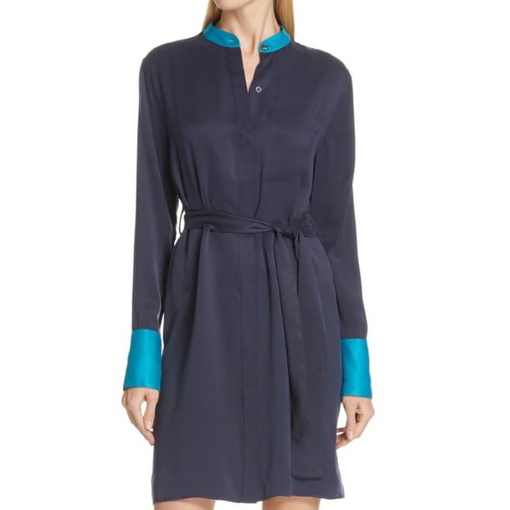 Equipment Navy Dress with Teal Trim
